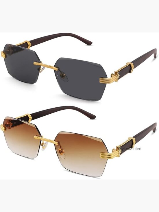 Rimless Rectangle Sunglasses Retro Frameless Square Shade Y2K Sun Glasses main image 5
